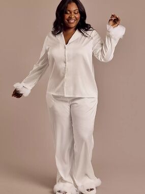 White Satin Feather PJ Set